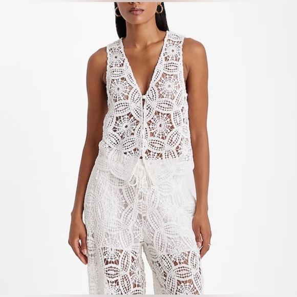 Express White Crochet V Neck Button Up Vest NWT - Picture 5 of 9
